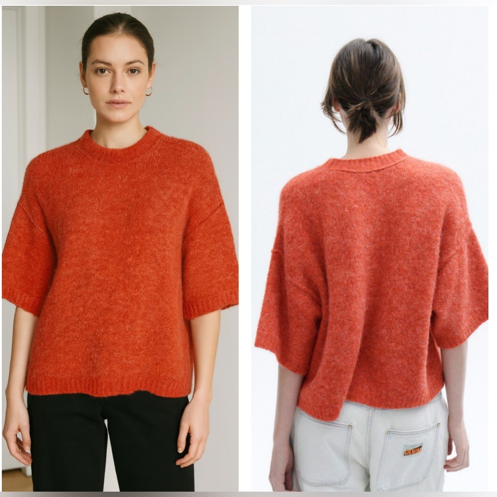 American Vintage Orange Crewneck Short-Sleeve Sweater